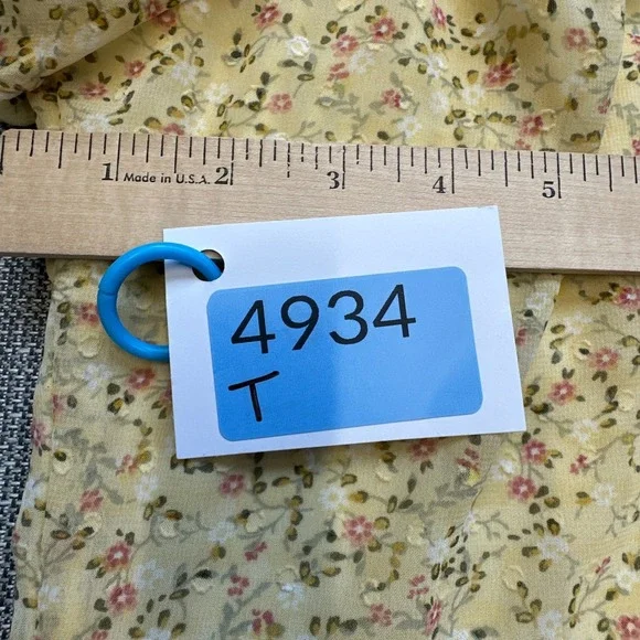 Trixxi Butter Yellow Floral Dress Medium Puff Sleeve Babydoll Sheer Overlay * - Picture 10 of 11